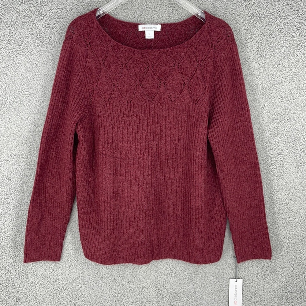 Liz Claiborne burgundy passion women’s long sleeve sweater size XL stretch
